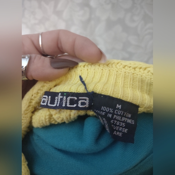 Vintage Nautica Sweater Yellow 90s Cable Knit Ribbed Chunky Crewneck - Picture 4 of 5